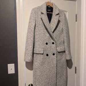 White and Black Wool Blend Long Coat